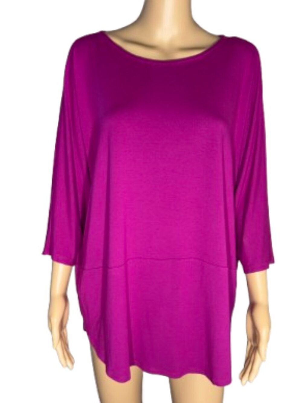 Eileen Fisher Scoop Neck Long Sleeve Top in Fuchsia Large